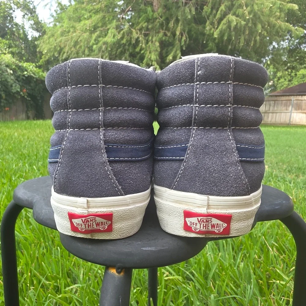 Vans Sk8-Hi Navy Blue Suede High Top Sneakers Ribbed Toe Cap 721454 Mens 6.5 W 8
